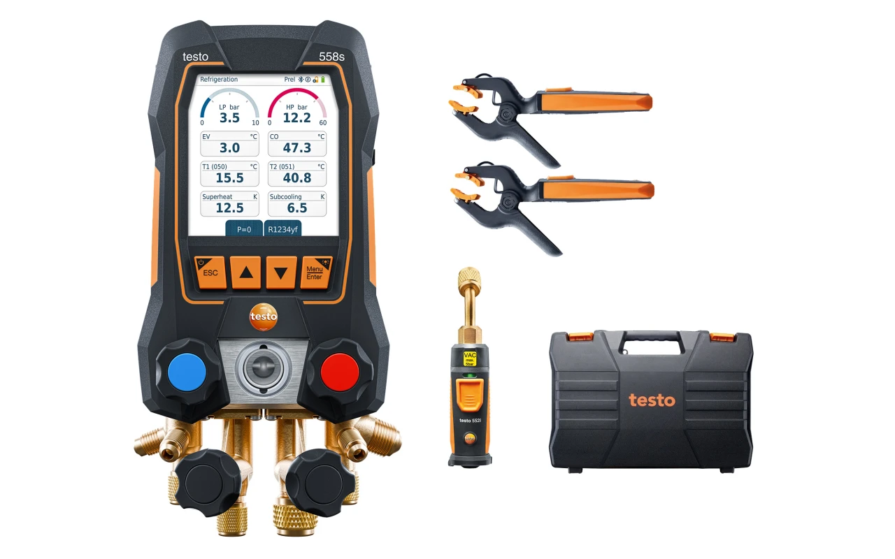 Testo 558s Bluetooth manifold kit with wireless temperature and vacuum probes 0564 5582